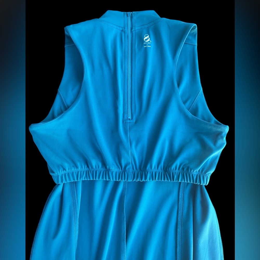 Lou & Grey Teal Athletic Dress Sleeveless Mock Neck Zip Back Size L - Picture 3 of 4